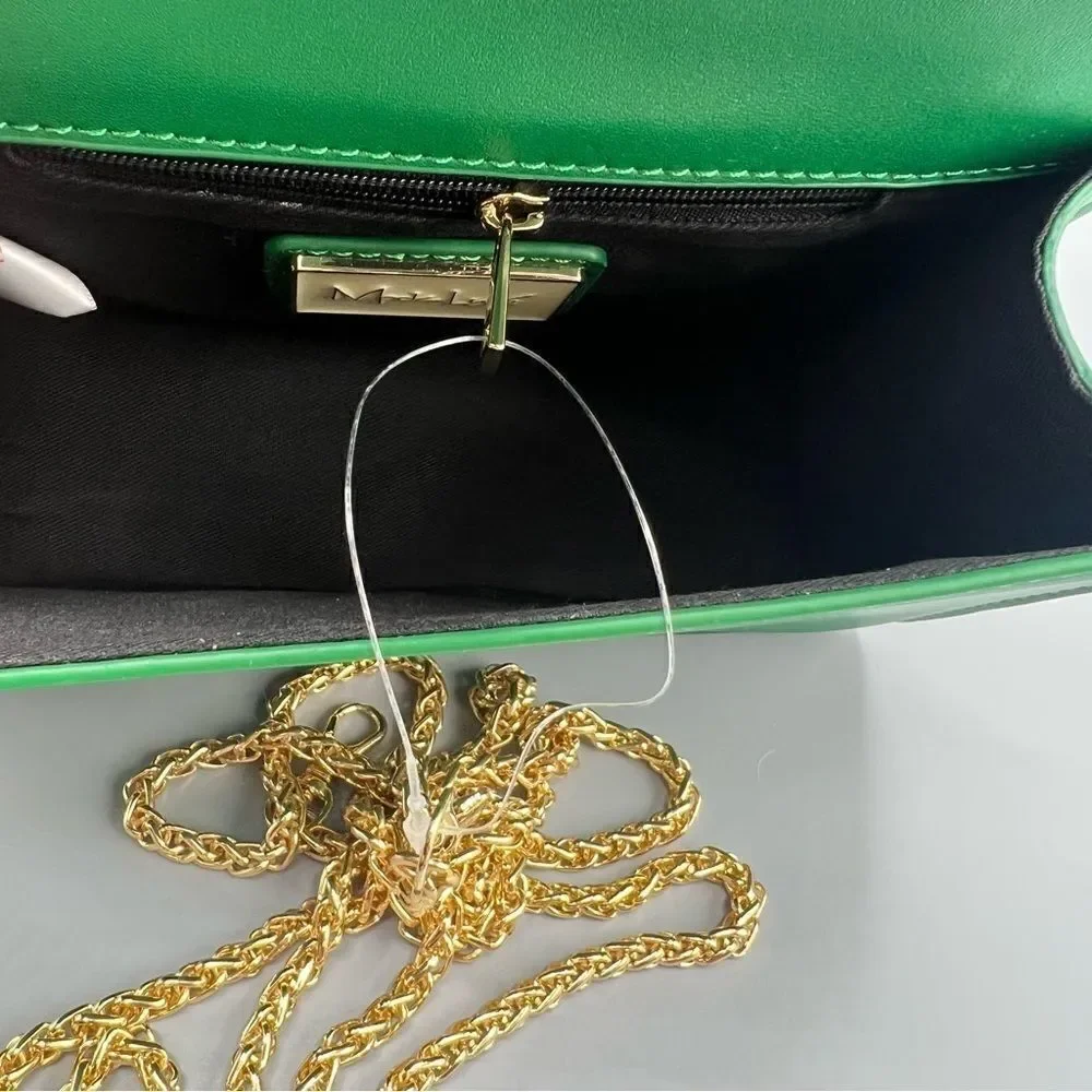 Moda Luxe Elizabeth Crossbody Bag Green Faux Leather Top Handle Chain Strap